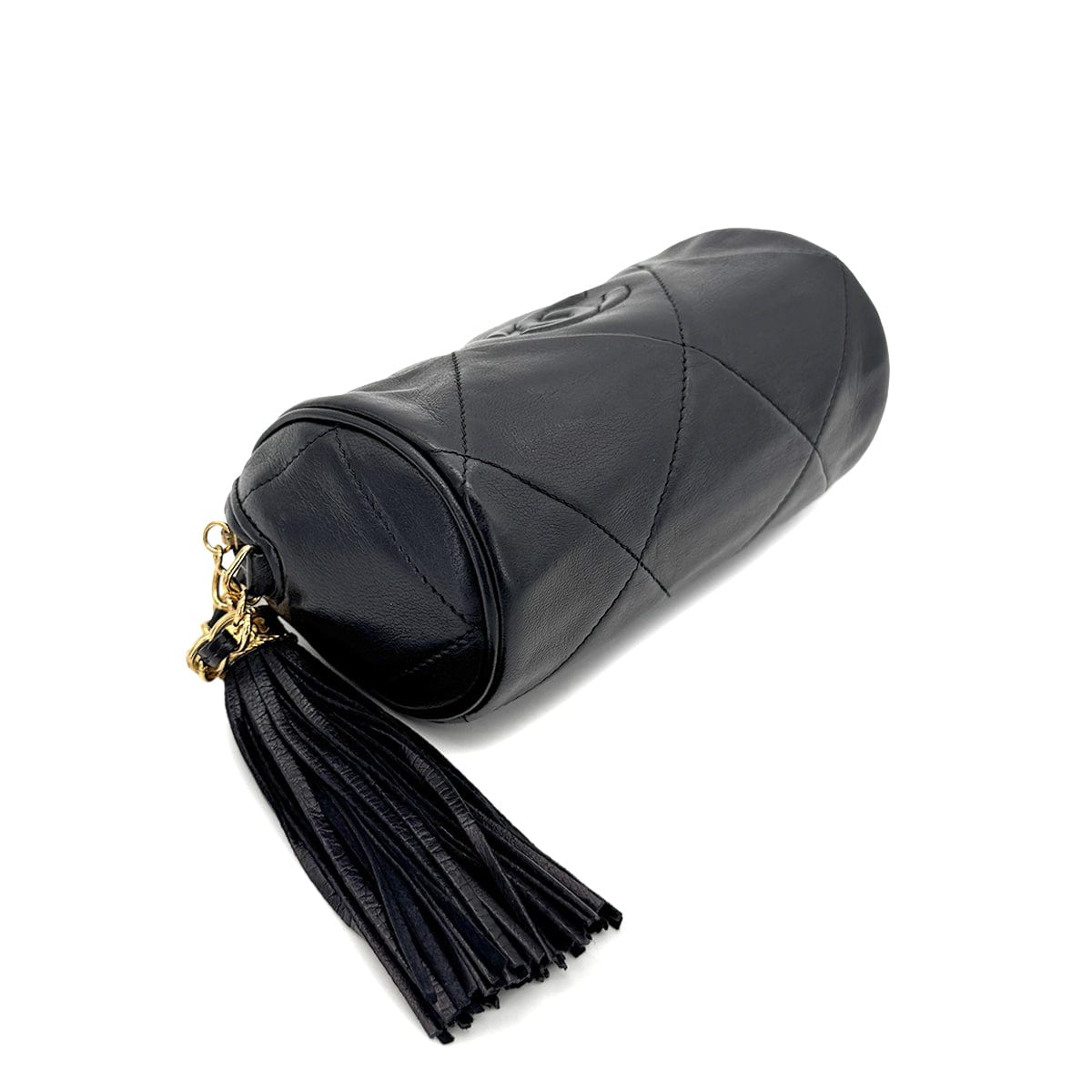 CHANEL VINTAGE FRINGE SHOULDER BAG BLACK LAMB SKIN 90268821