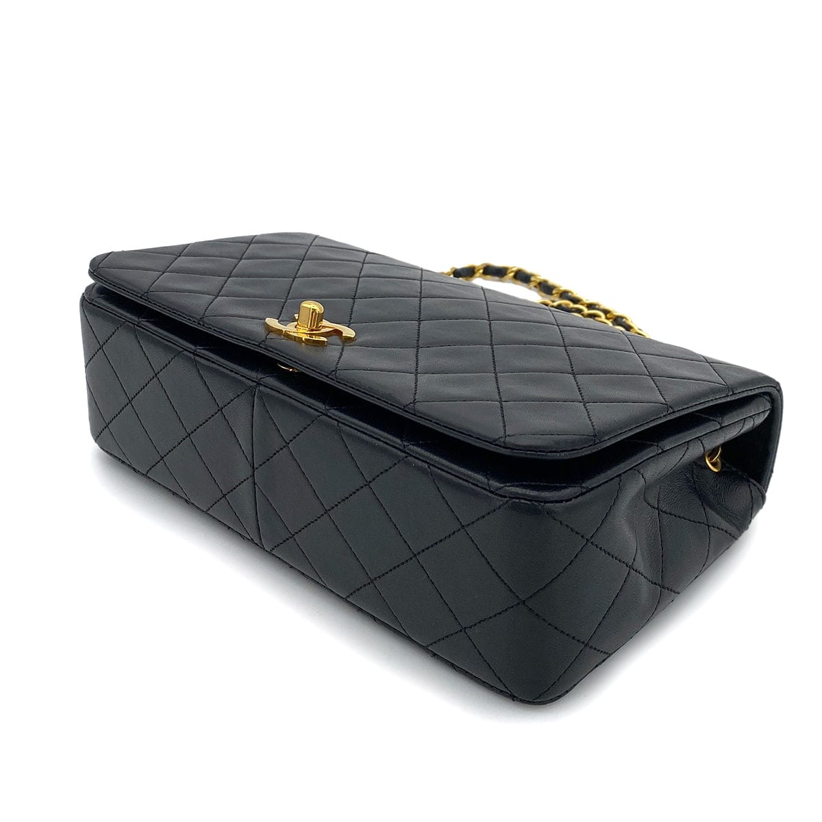 CHANEL VINTAGE FULL FLAP CHAIN SHOULDER BAG BLACK LAMB SKIN 90253629