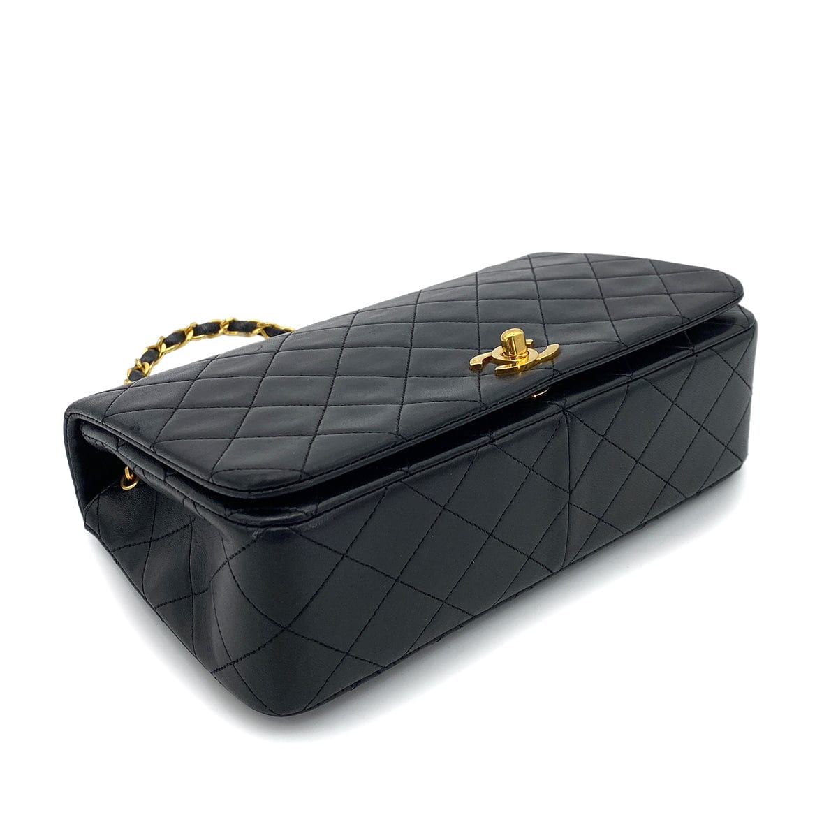 CHANEL VINTAGE FULL FLAP CHAIN SHOULDER BAG BLACK LAMB SKIN 90253629