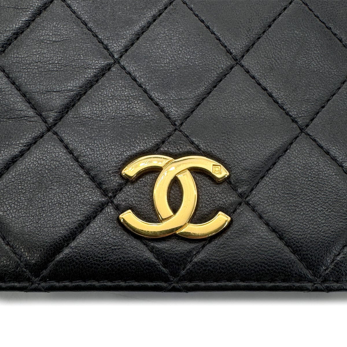 CHANEL VINTAGE FULL FLAP CHAIN SHOULDER BAG BLACK LAMB SKIN 90268082
