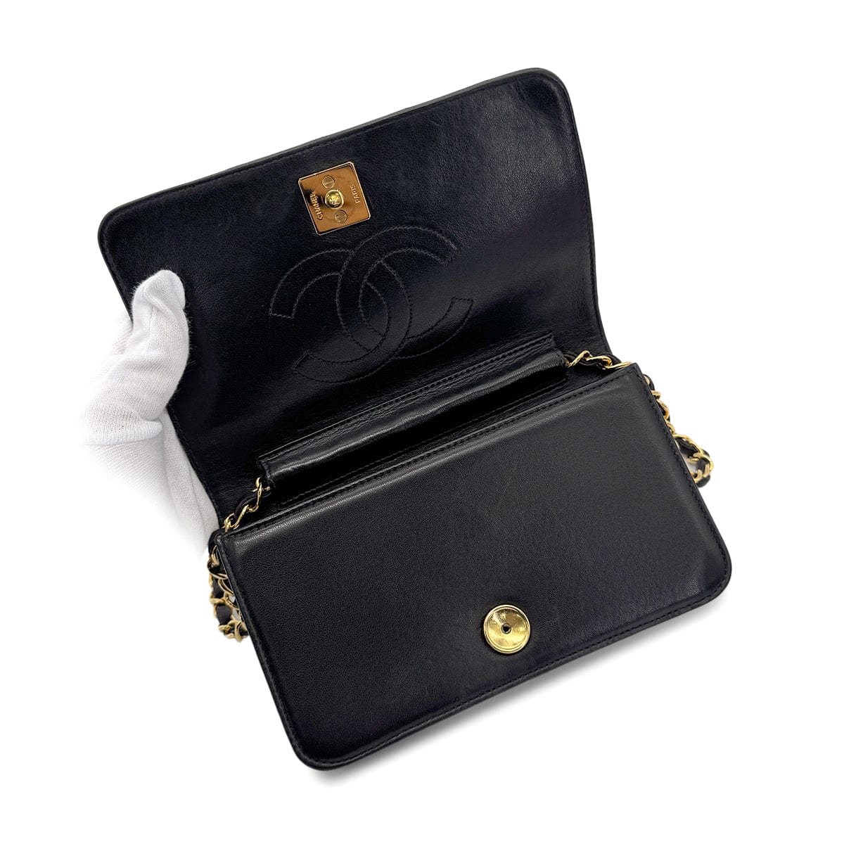 CHANEL VINTAGE FULL FLAP CHAIN SHOULDER BAG BLACK LAMB SKIN 90268082
