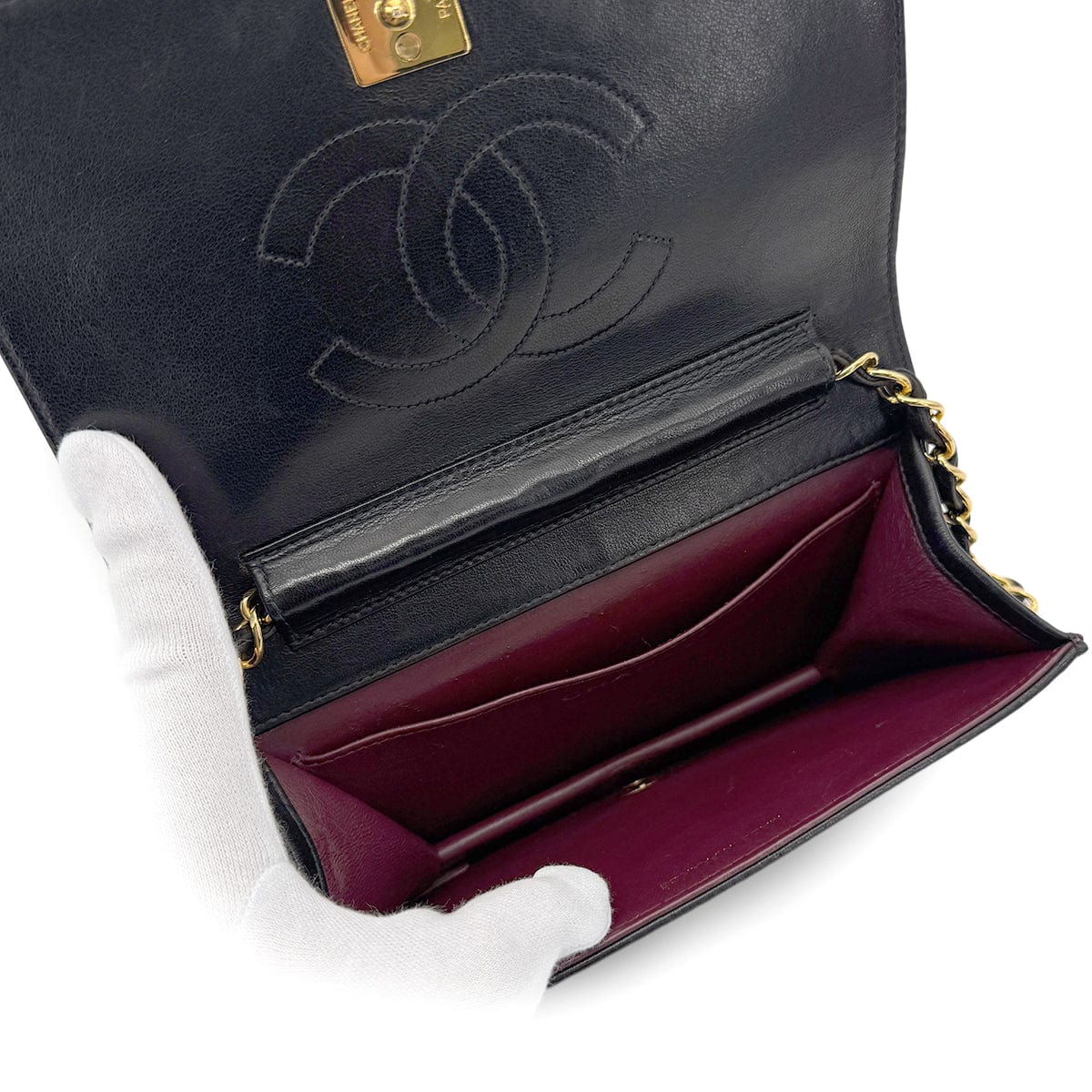 CHANEL VINTAGE FULL FLAP CHAIN SHOULDER BAG BLACK LAMB SKIN 90268082