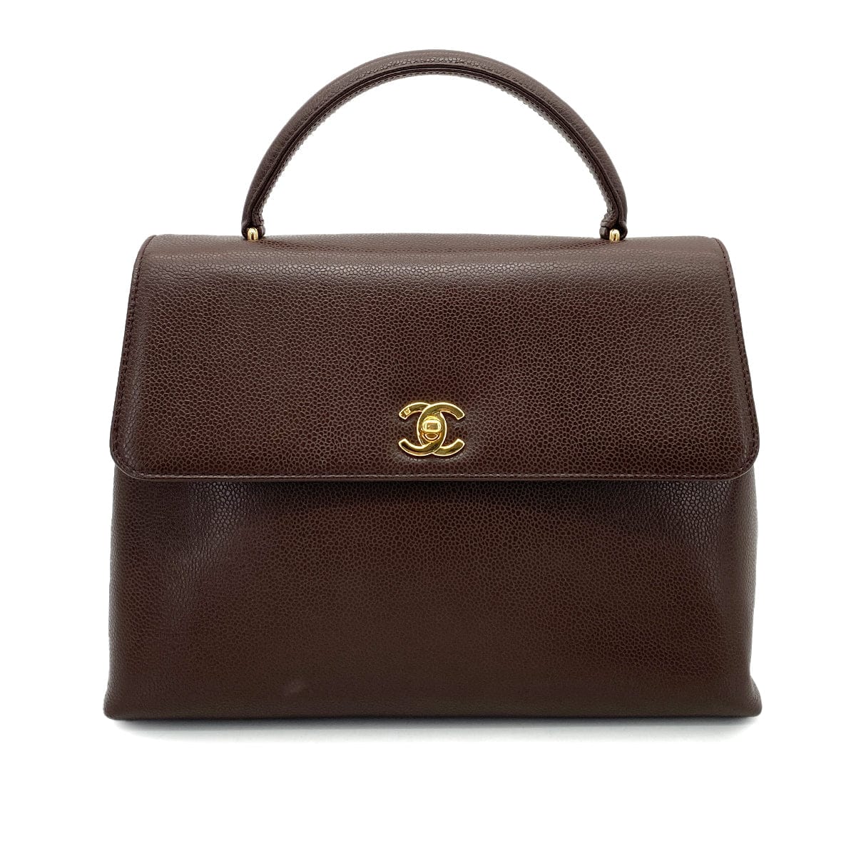 CHANEL VINTAGE KELLY TURN LOCK HAND BAG BROWN CAVIAR SKIN 90261315