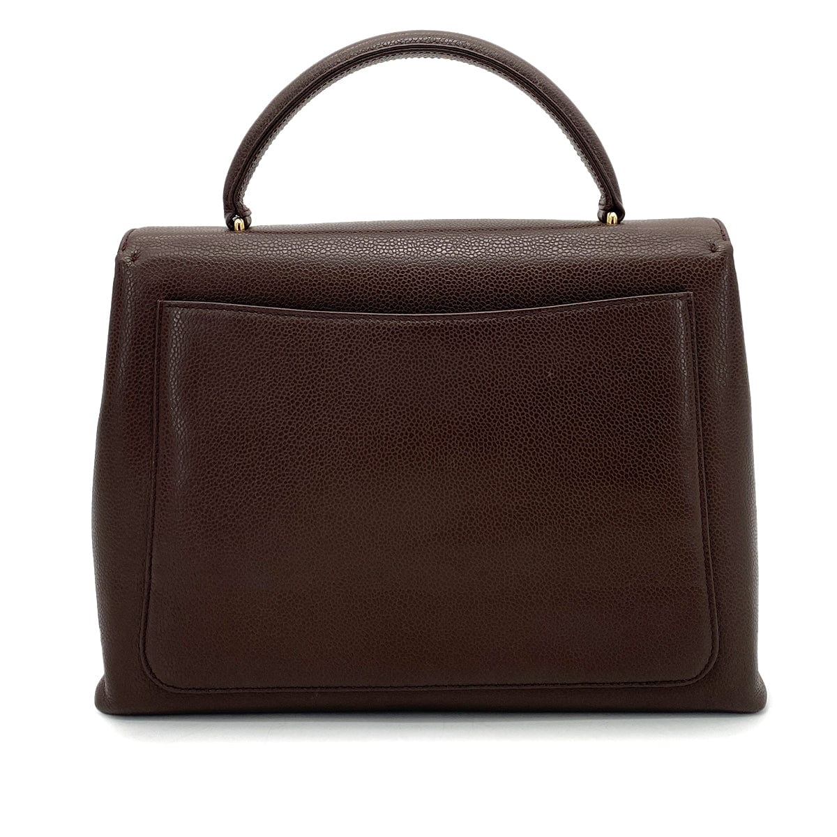CHANEL VINTAGE KELLY TURN LOCK HAND BAG BROWN CAVIAR SKIN 90261315