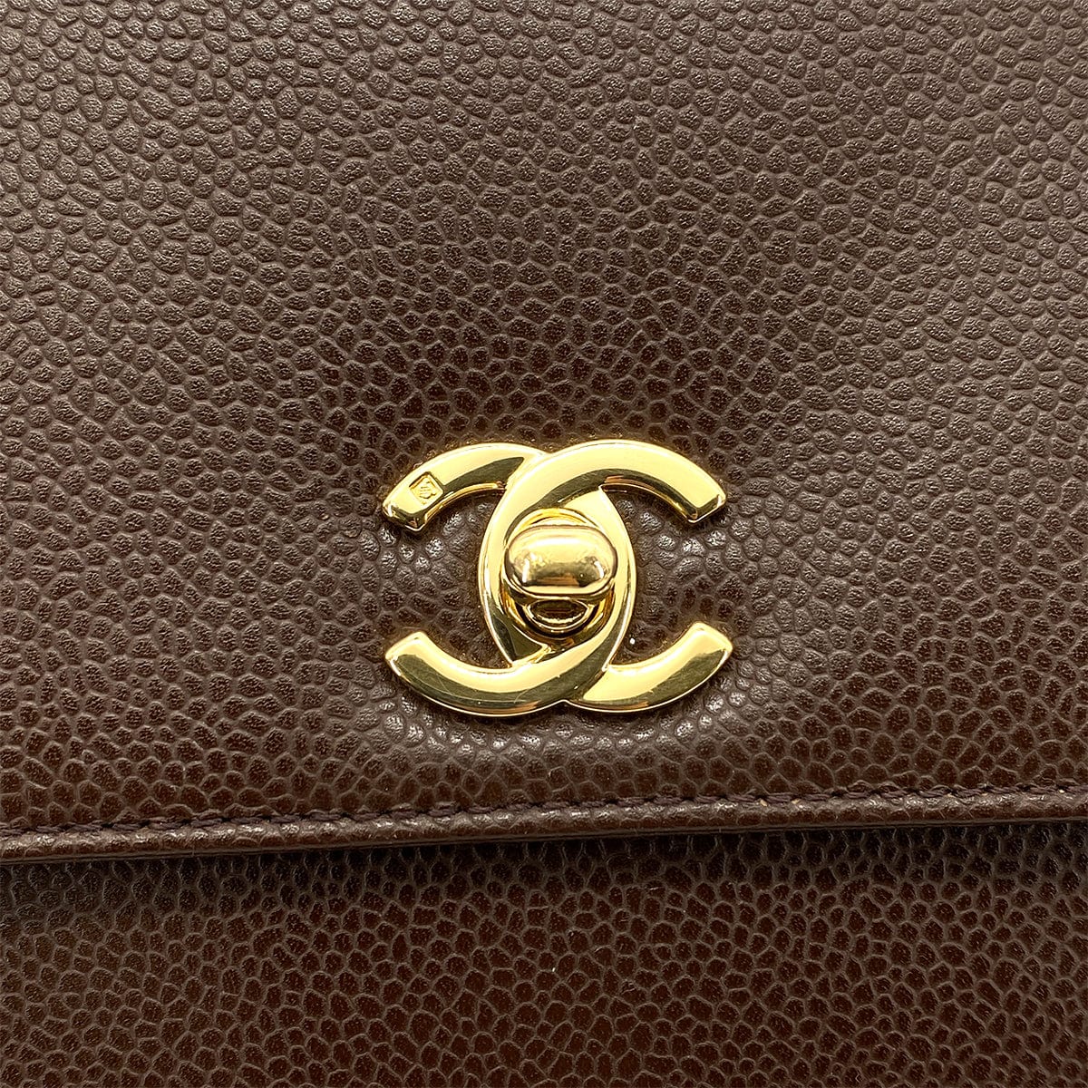 CHANEL VINTAGE KELLY TURN LOCK HAND BAG BROWN CAVIAR SKIN 90261315