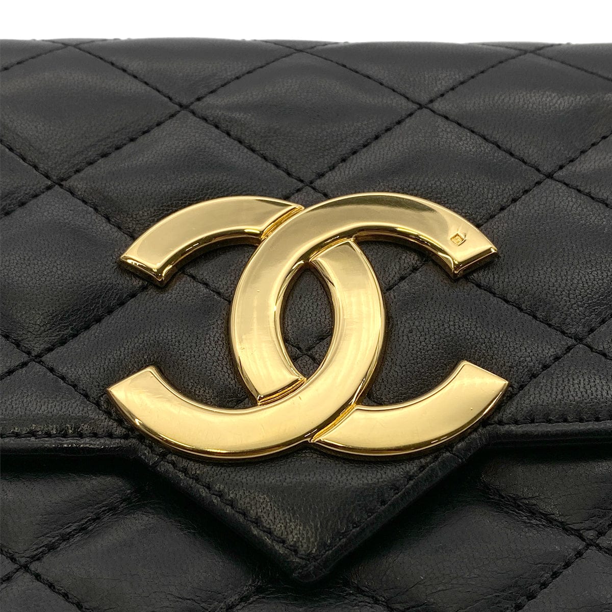 CHANEL VINTAGE MATELASSE BIG COCO CHAIN SHOULDER BAG BLACK LAMB SKIN 90261601