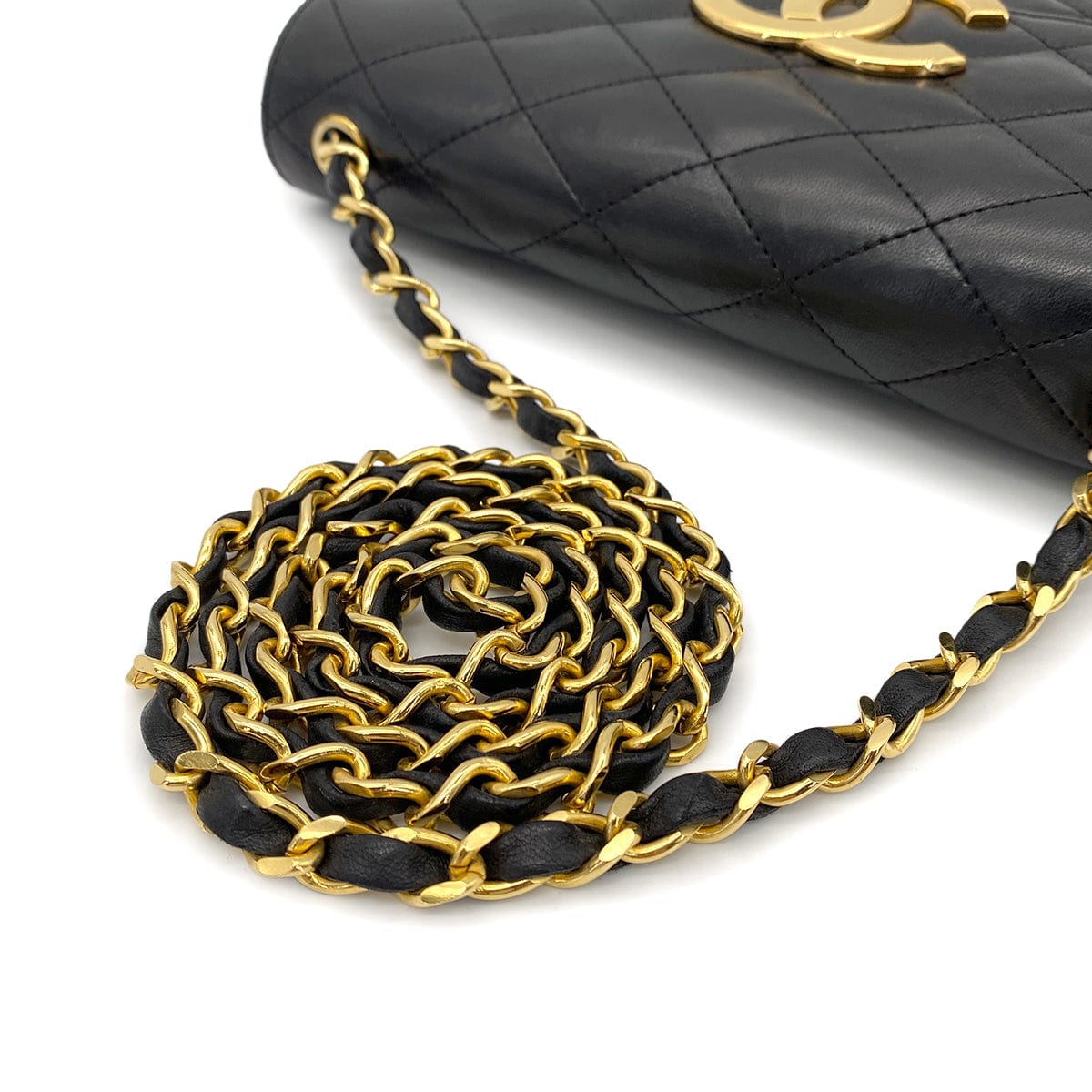 CHANEL VINTAGE MATELASSE BIG COCO CHAIN SHOULDER BAG BLACK LAMB SKIN 90261601
