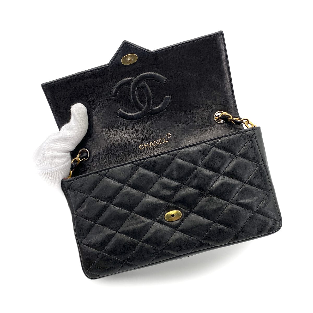 CHANEL VINTAGE MATELASSE BIG COCO CHAIN SHOULDER BAG BLACK LAMB SKIN 90261601