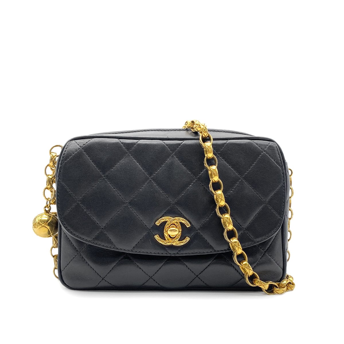 CHANEL VINTAGE MATELASSE BIJOU CHAIN SHOULDER BAG BLACK LAMB SKIN 90269613