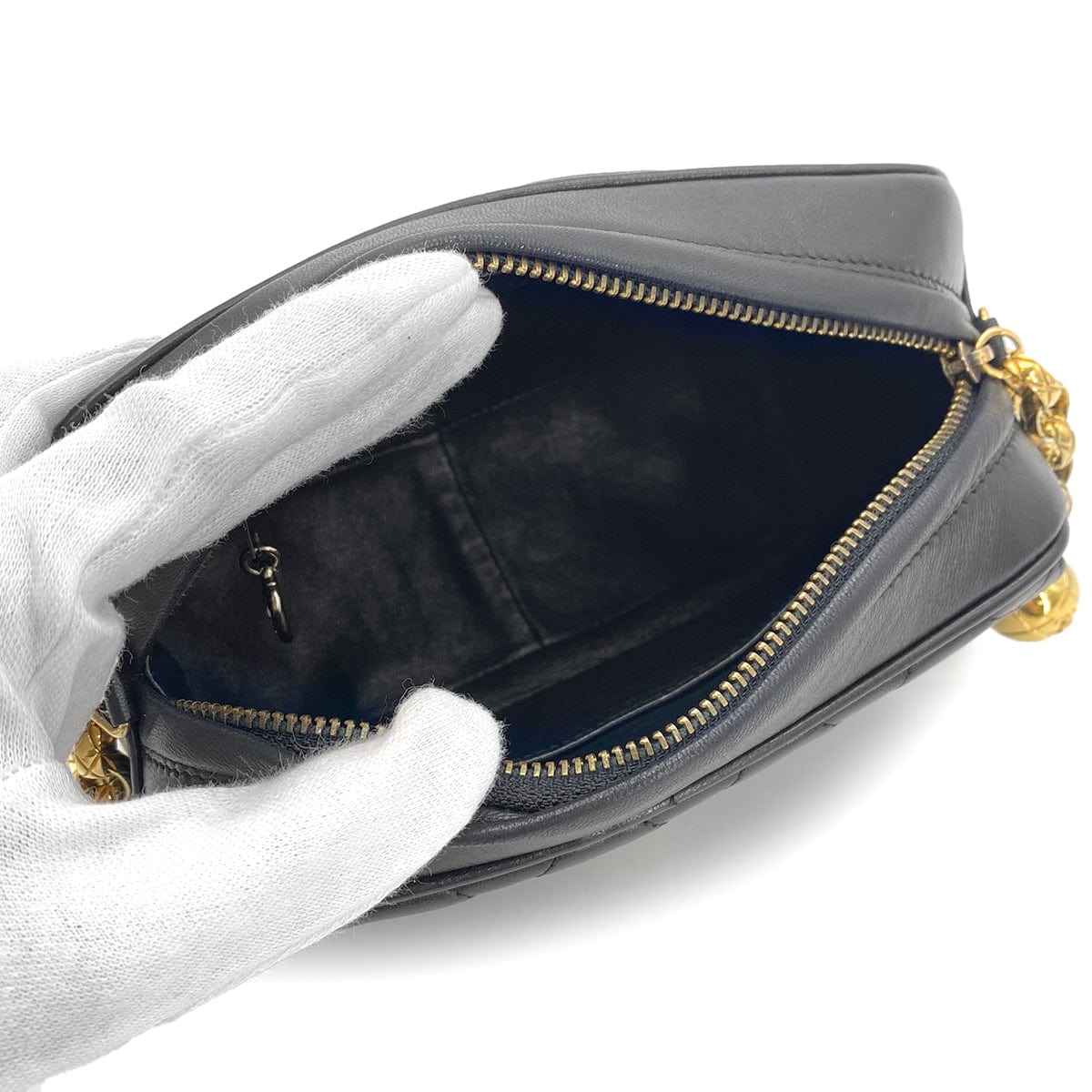 CHANEL VINTAGE MATELASSE BIJOU CHAIN SHOULDER BAG BLACK LAMB SKIN 90269613