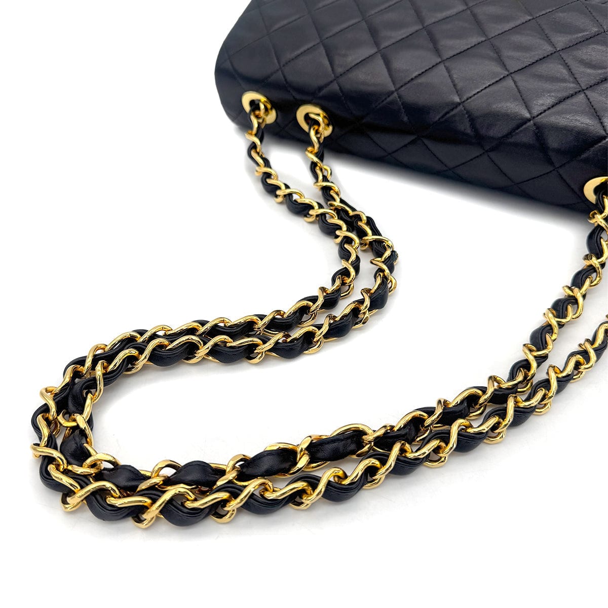CHANEL VINTAGE MAXI MATELASSE 34 CHAIN SHOULDER BAG BLACK LAMB SKIN 90267401