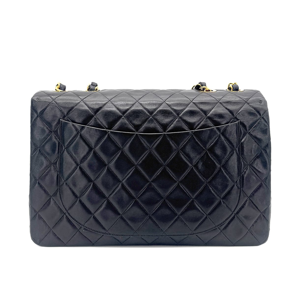CHANEL VINTAGE MAXI MATELASSE 34 CHAIN SHOULDER BAG BLACK LAMB SKIN 90267401