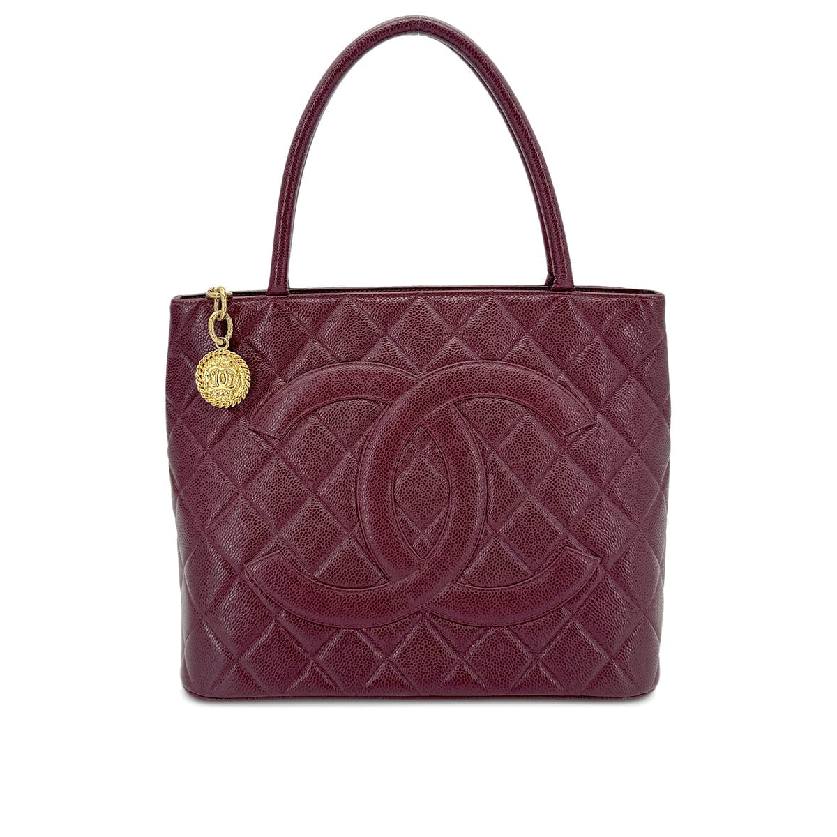 CHANEL VINTAGE MEDALLION TOTE BAG BORDEAUX CAVIAR SKIN 90267770