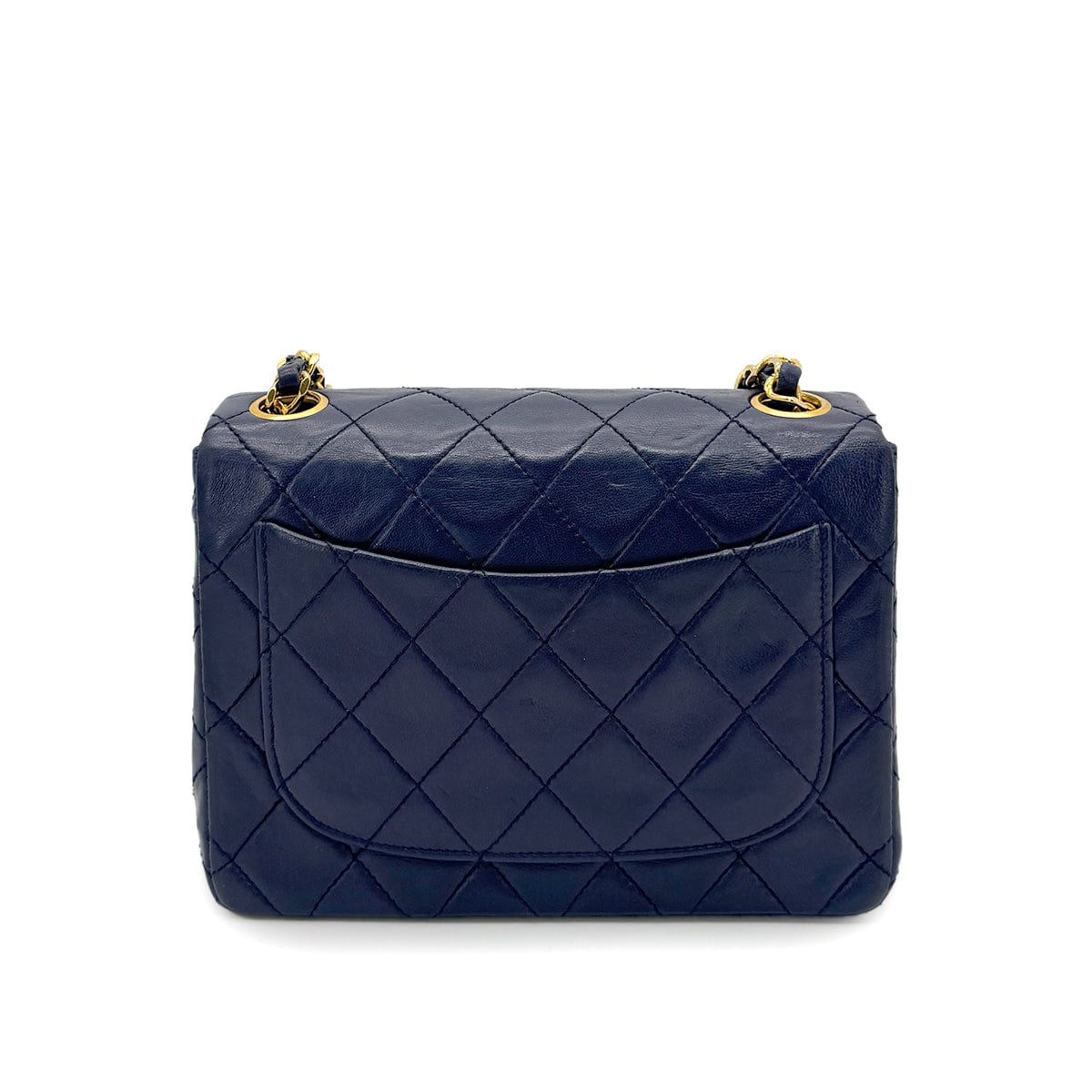 CHANEL VINTAGE MINI SQUARE 17 CHAIN SHOULDER BAG NAVY LAMB SKIN 90258120