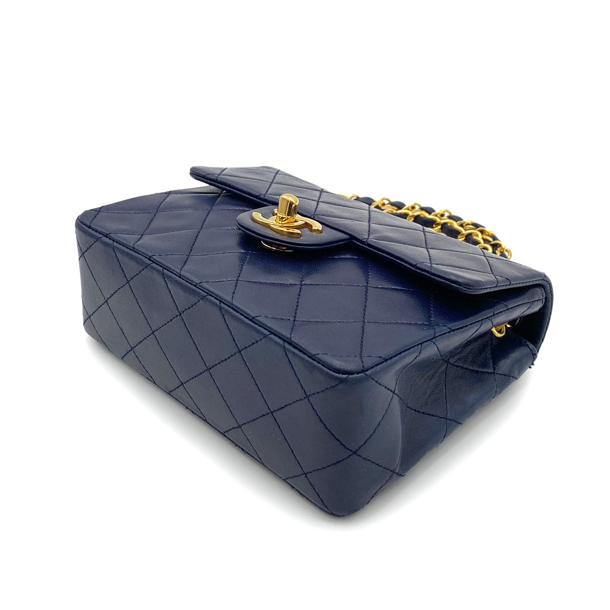 CHANEL VINTAGE MINI SQUARE 17 CHAIN SHOULDER BAG NAVY LAMB SKIN 90264360