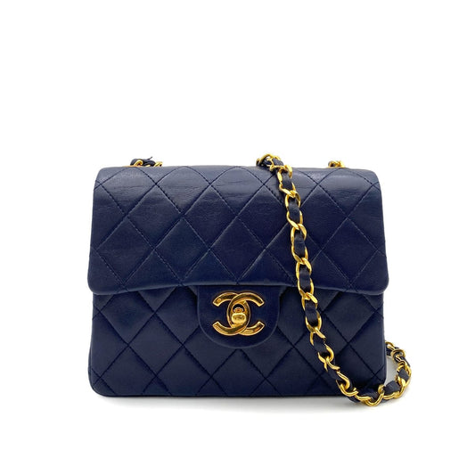 CHANEL VINTAGE MINI SQUARE 17 CHAIN SHOULDER BAG NAVY LAMB SKIN 90264360