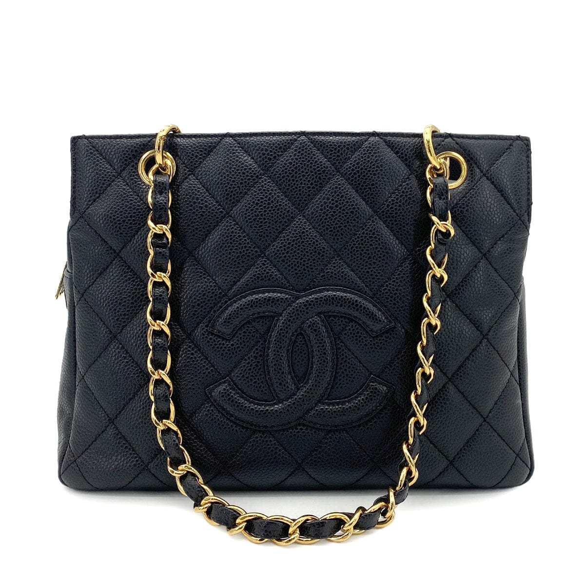 CHANEL VINTAGE PTT CHAIN TOTE BAG BLACK CAVIAR SKIN 90258916