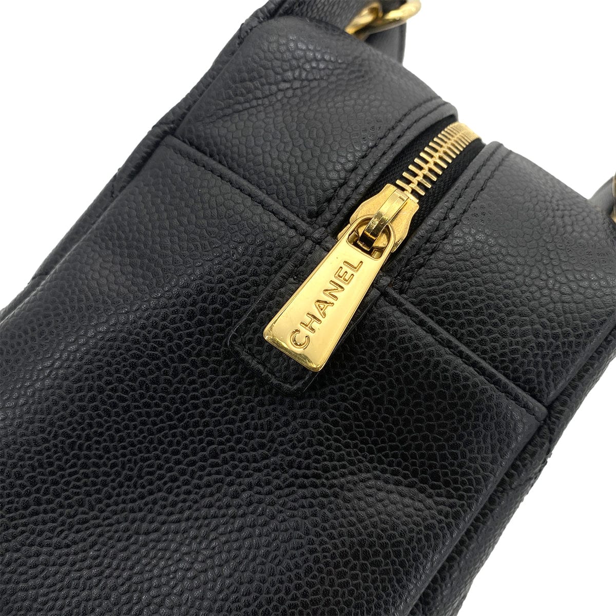 CHANEL VINTAGE PTT CHAIN TOTE BAG BLACK CAVIAR SKIN 90258916