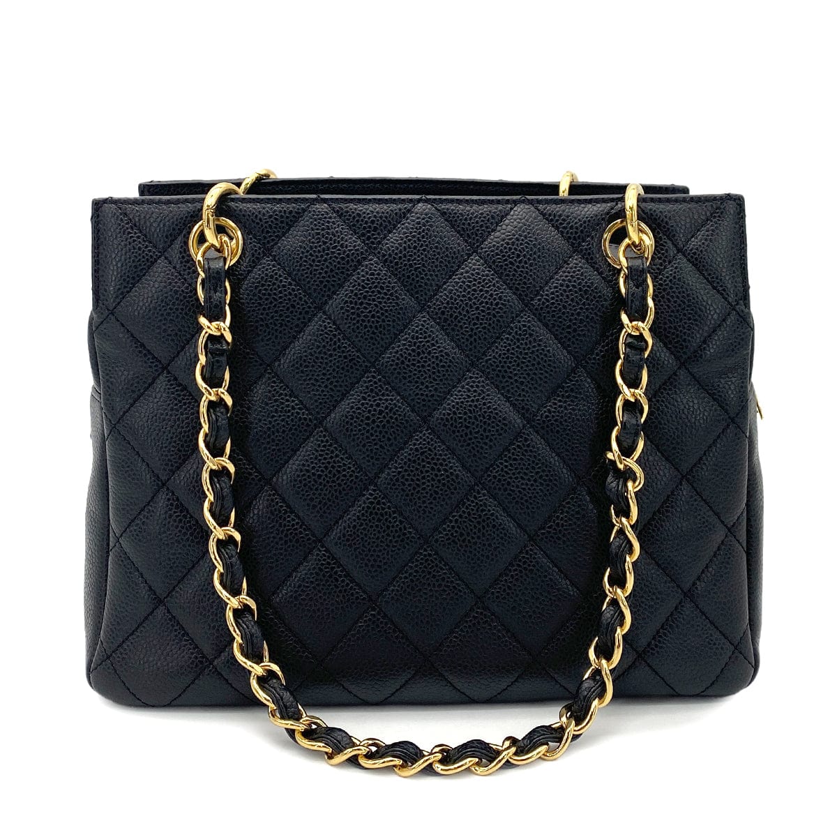 CHANEL VINTAGE PTT CHAIN TOTE BAG BLACK CAVIAR SKIN 90258916