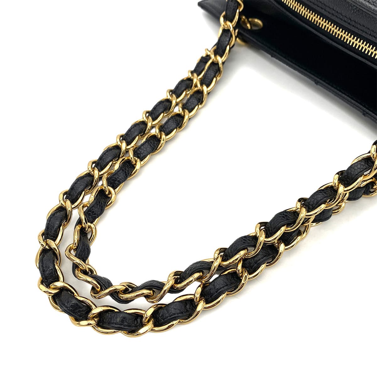 CHANEL VINTAGE PTT CHAIN TOTE BAG BLACK CAVIAR SKIN 90258916
