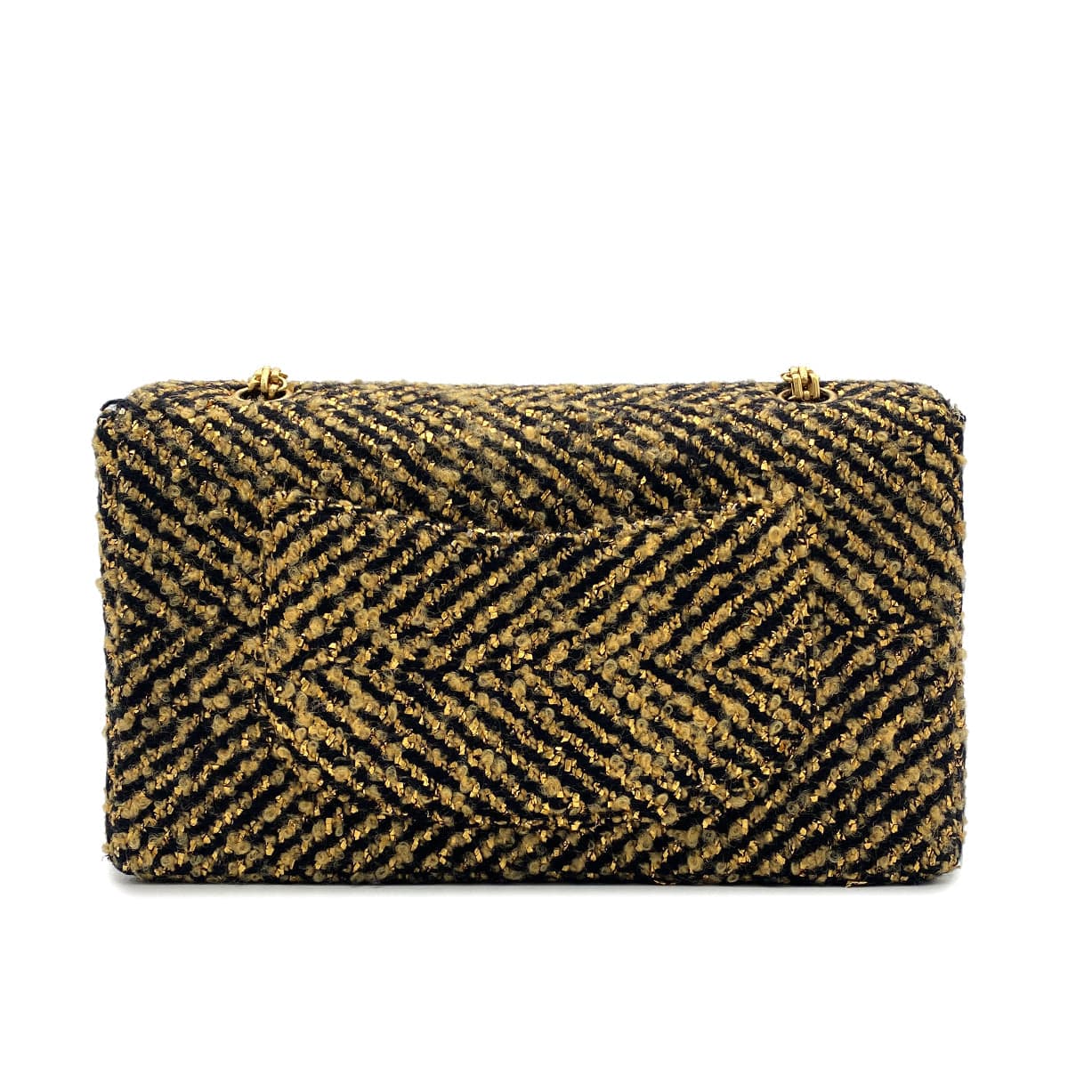 CHANEL VINTAGE SINGLE FLAP CHAIN SHOULDER BAG GOLD BLACK TWEED 90270867