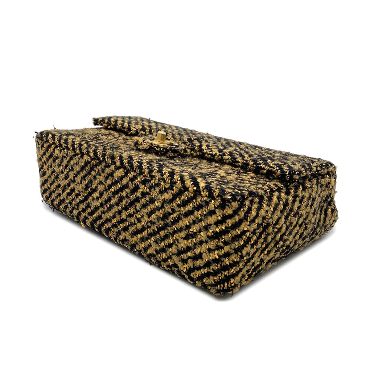 CHANEL VINTAGE SINGLE FLAP CHAIN SHOULDER BAG GOLD BLACK TWEED 90270867