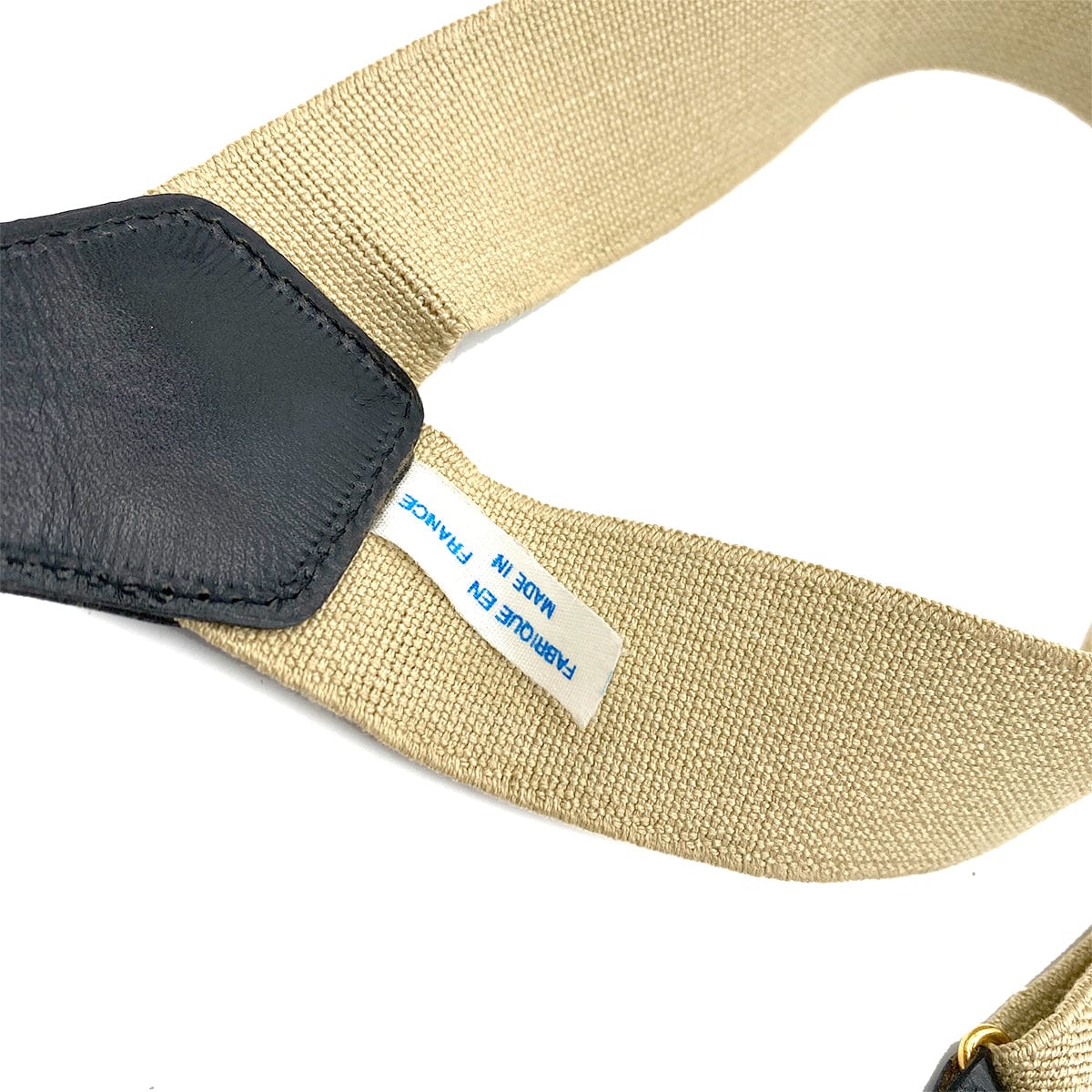 CHANEL VINTAGE SUSPENDER LOGO BEIGE BLACK CANVAS LEATHER 90261346
