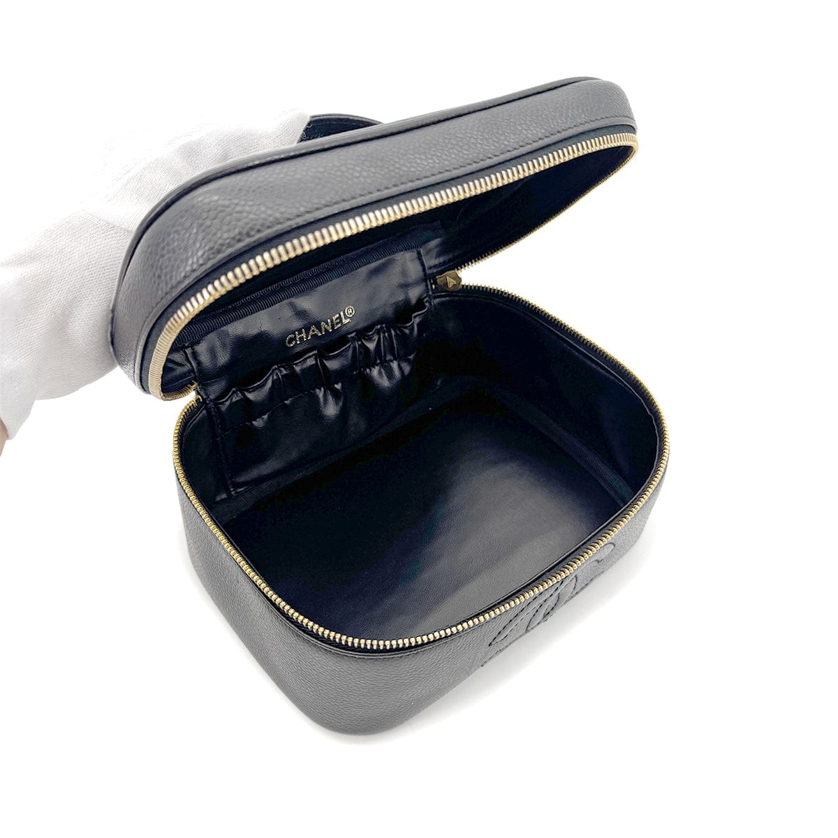 CHANEL VINTAGE VANITY HAND BAG BLACK CAVIAR SKIN 90268086