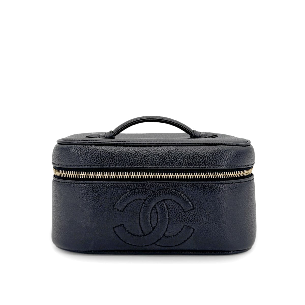 CHANEL VINTAGE VANITY HAND BAG BLACK CAVIAR SKIN 90268086