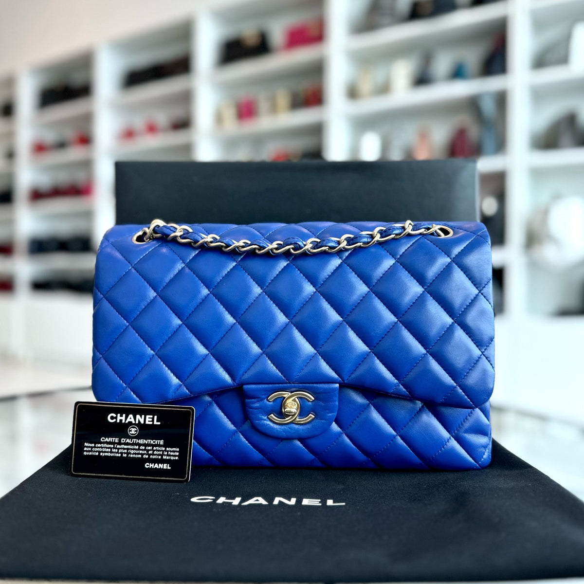 Classic Flap Jumbo Double Flap Lambskin Blue GHW No 18