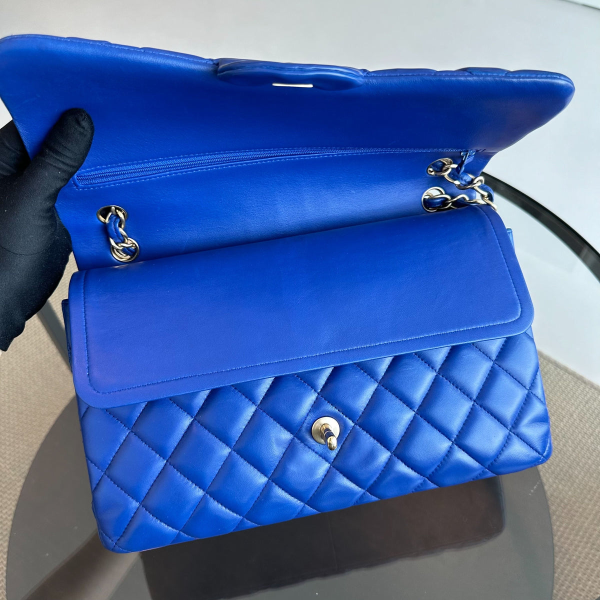Classic Flap Jumbo Double Flap Lambskin Blue GHW No 18