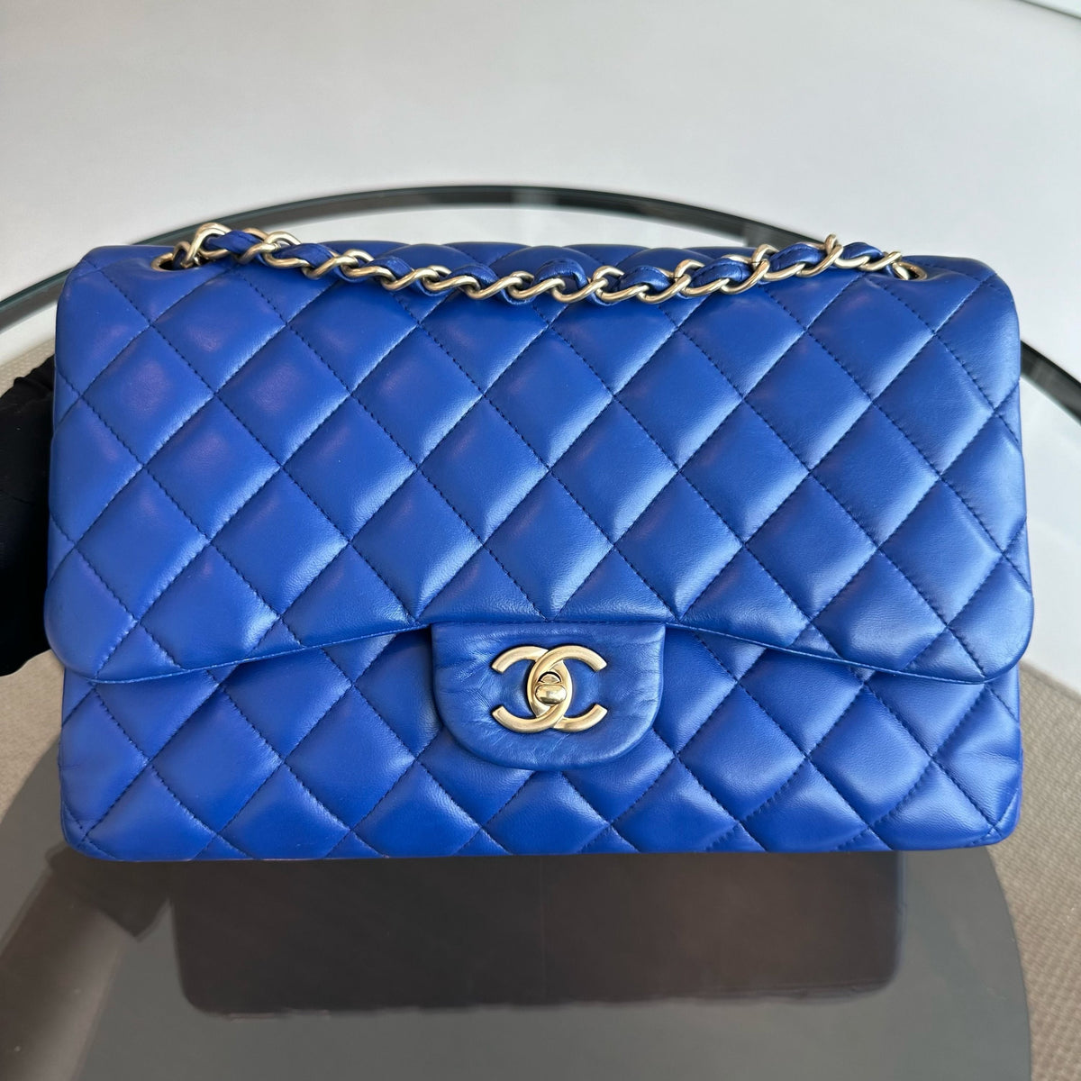 Classic Flap Jumbo Double Flap Lambskin Blue GHW No 18