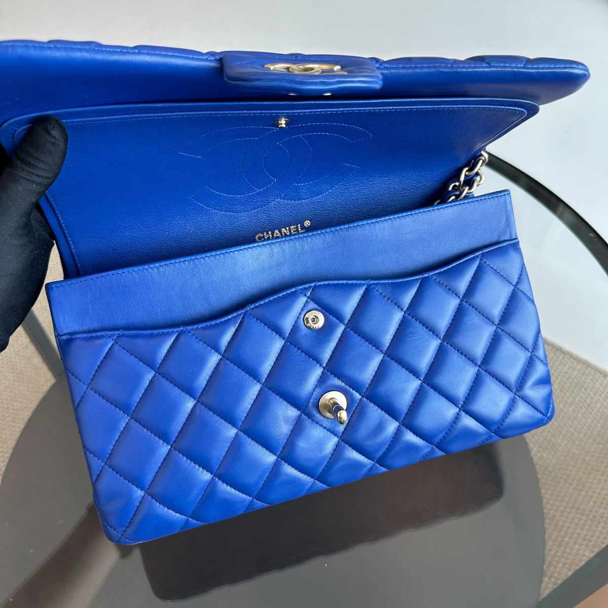 Classic Flap Jumbo Double Flap Lambskin Blue GHW No 18