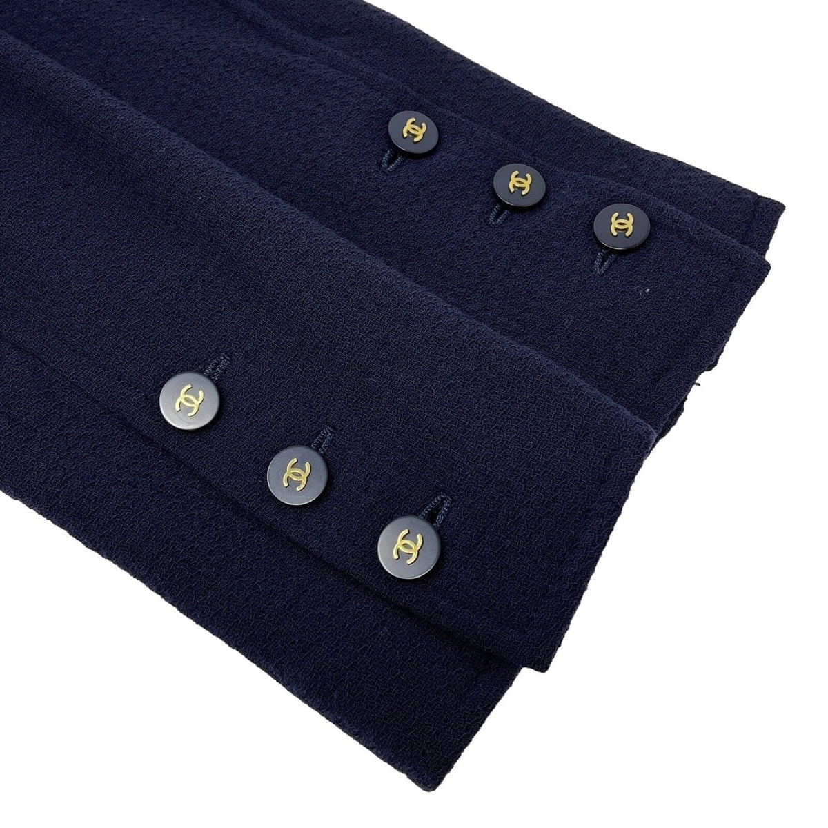 CHANEL Vintage 94A CC Logo Tweed Long Jacket #42 Dress Coat Dark Blue