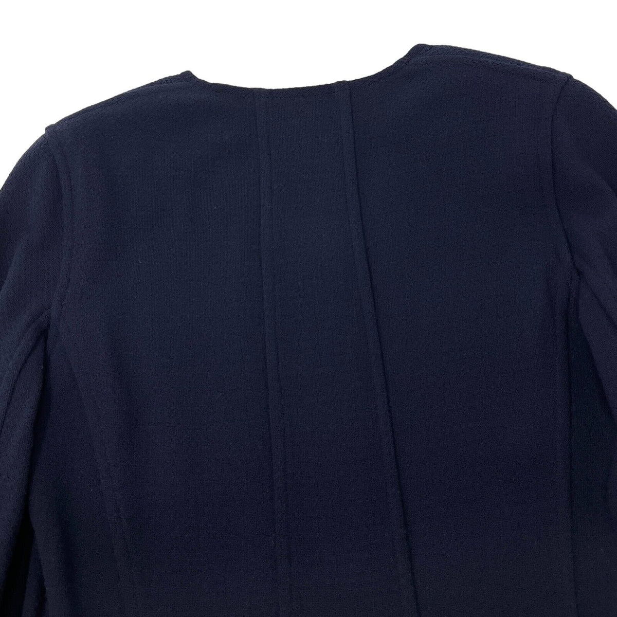 CHANEL Vintage 94A CC Logo Tweed Long Jacket #42 Dress Coat Dark Blue