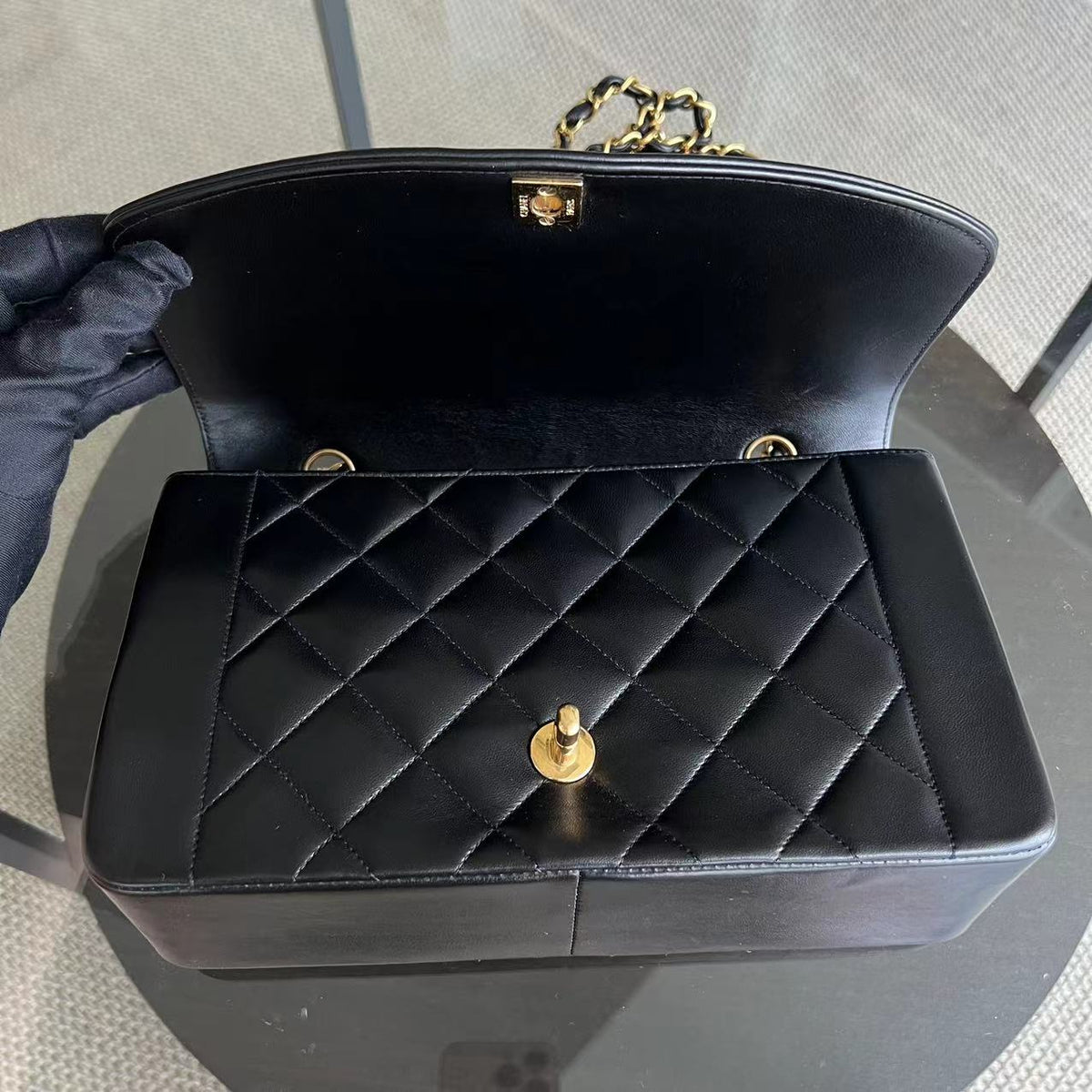 Diana Medium Quilted Lambskin Black Golden Hardware Series 3