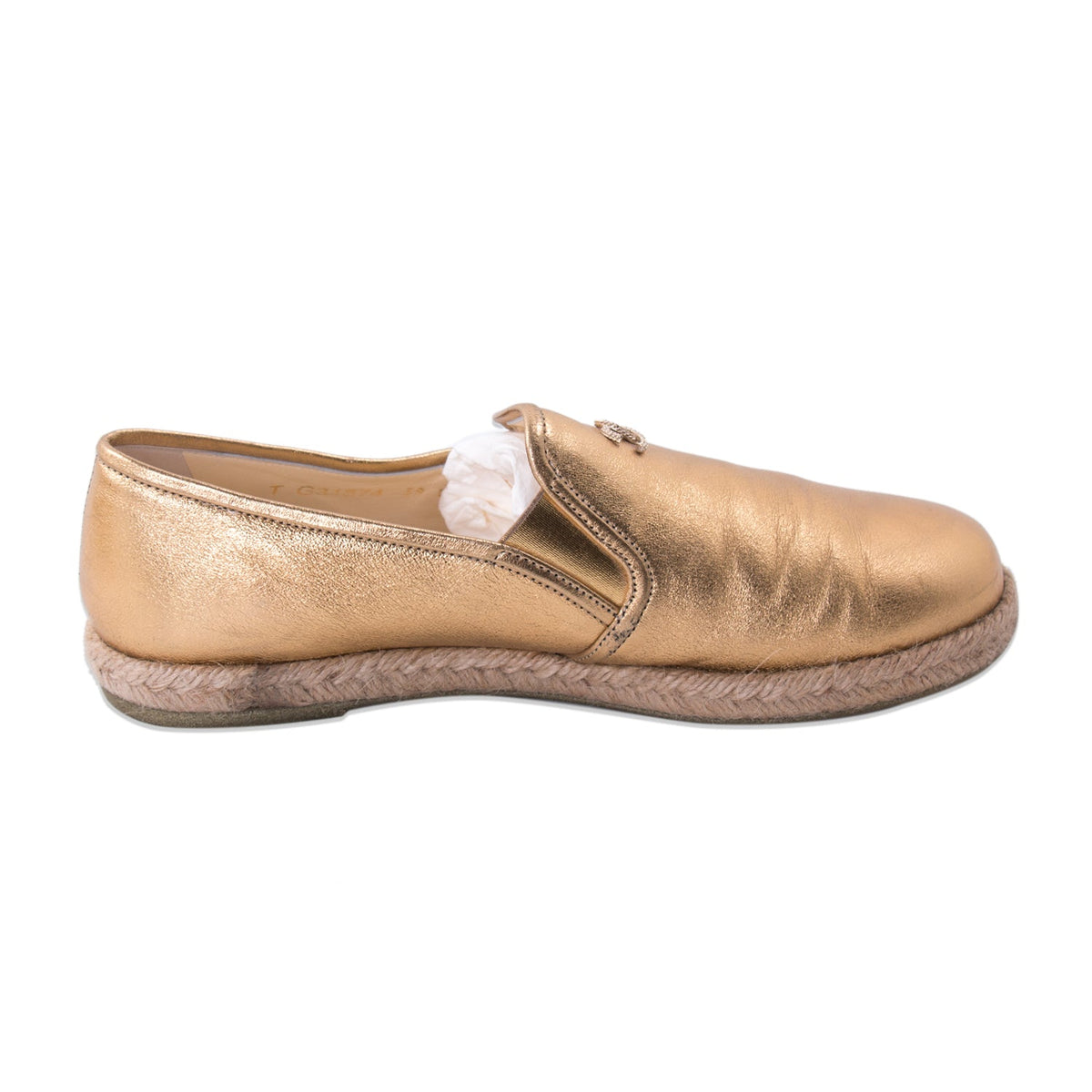 Chanel Gold Metallic Leather Espadrilles Flats