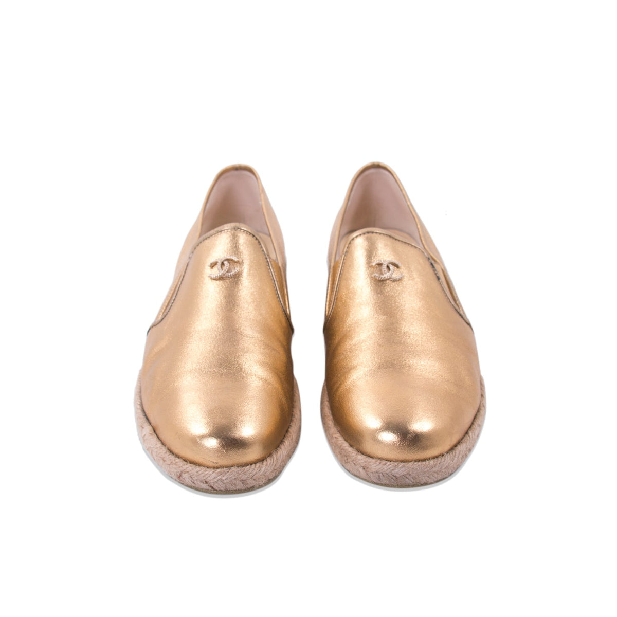 Chanel Gold Metallic Leather Espadrilles Flats