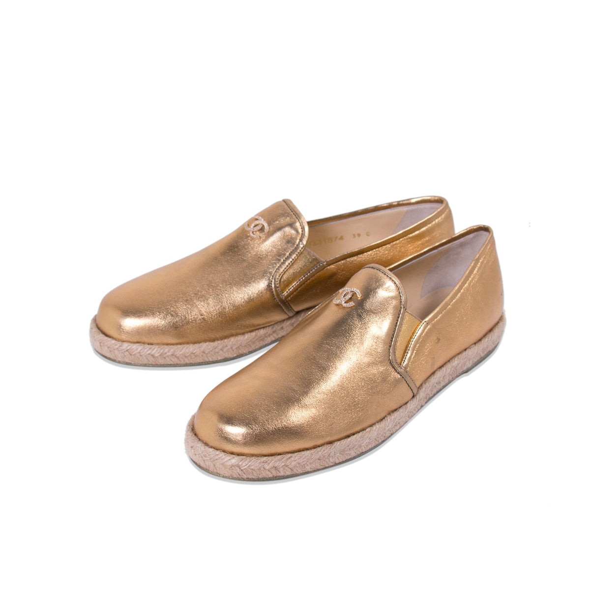 Chanel Gold Metallic Leather Espadrilles