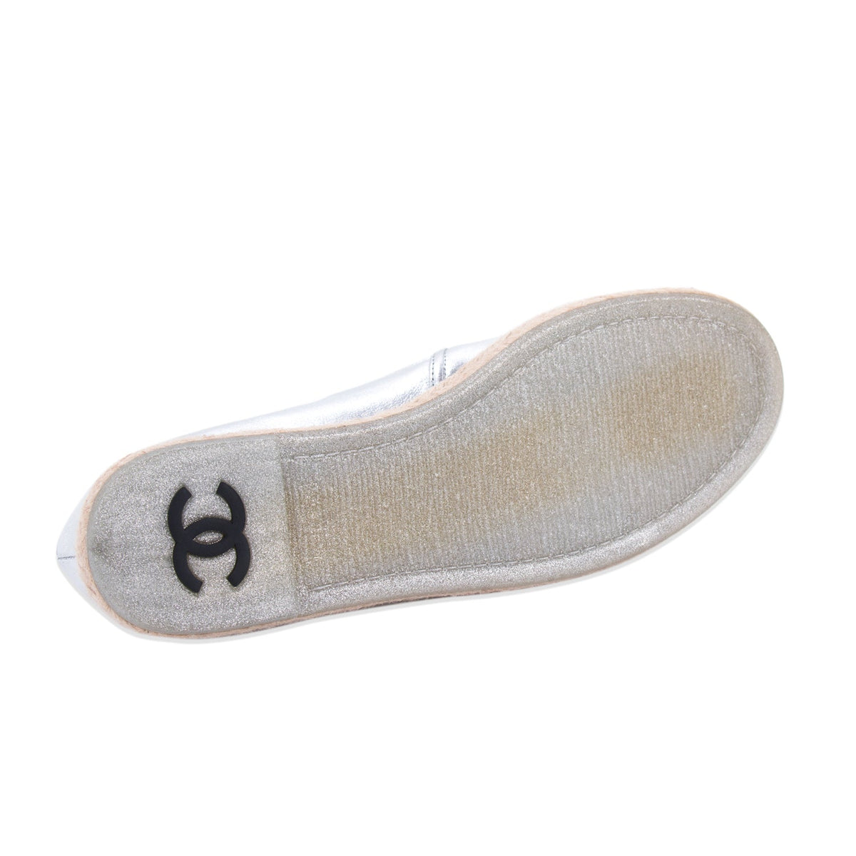 Chanel Silver Metallic Leather Espadrilles