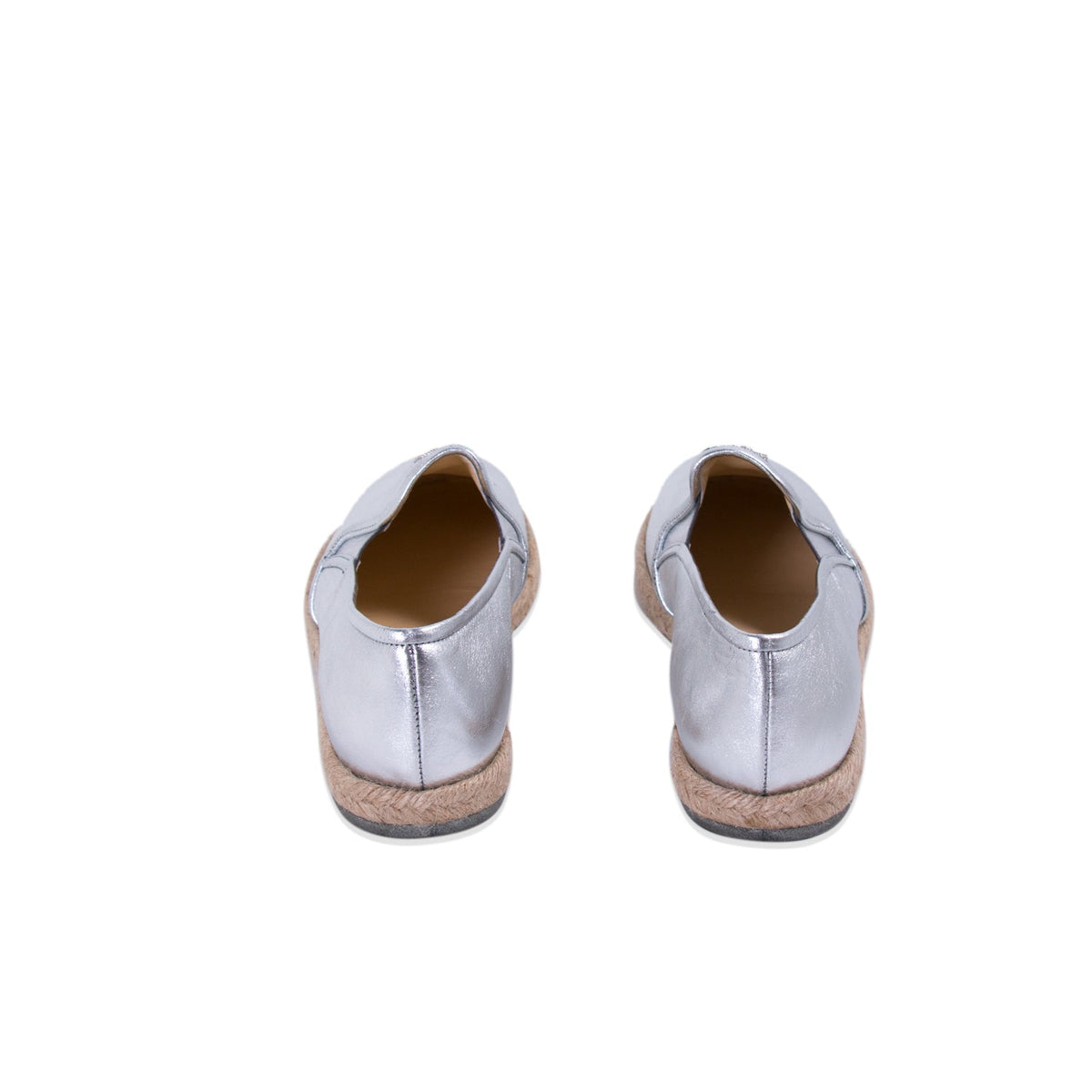 Chanel Silver Metallic Leather Espadrilles