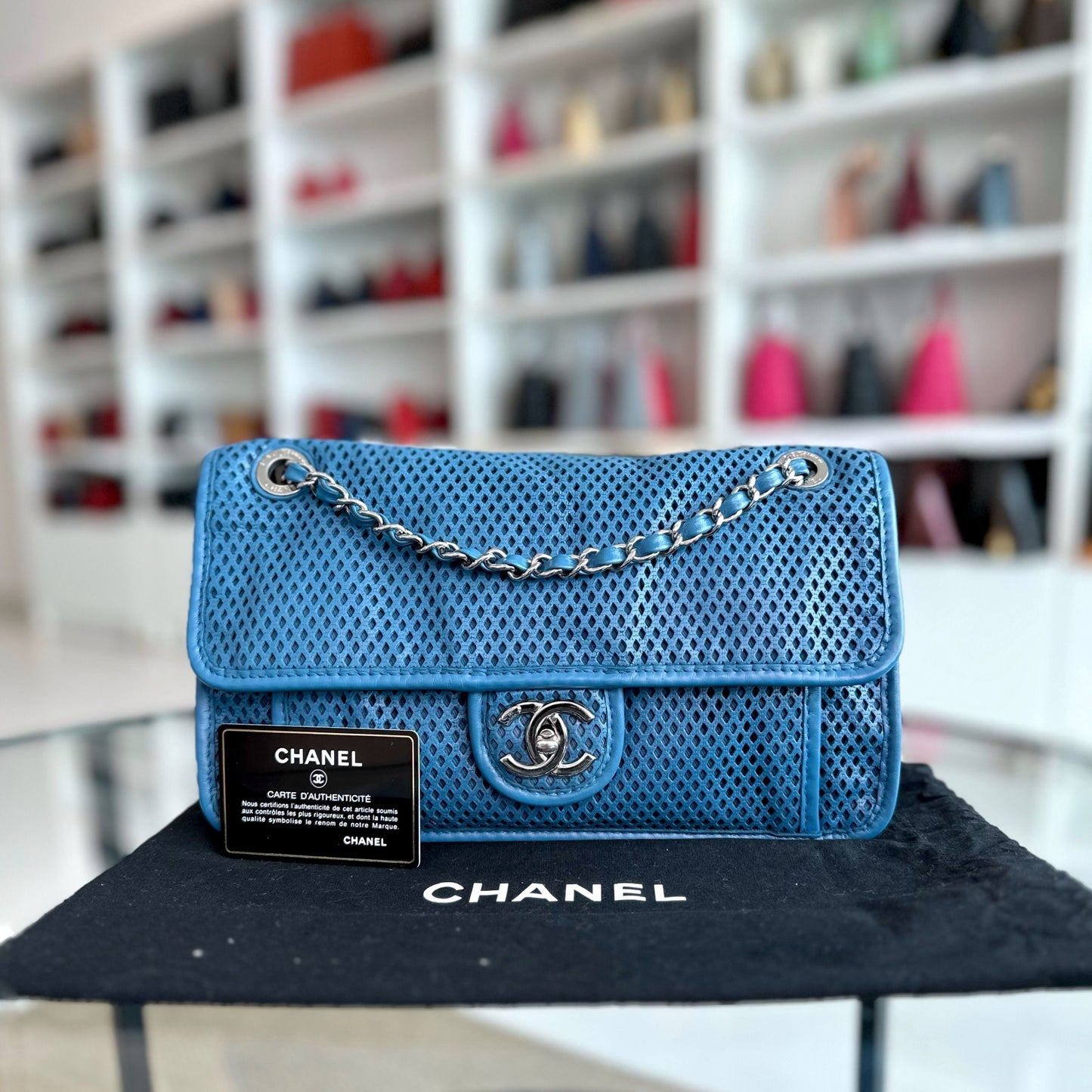 Chanel French Riviera Flap - Perforated Up In The Air Blue SHW No 17