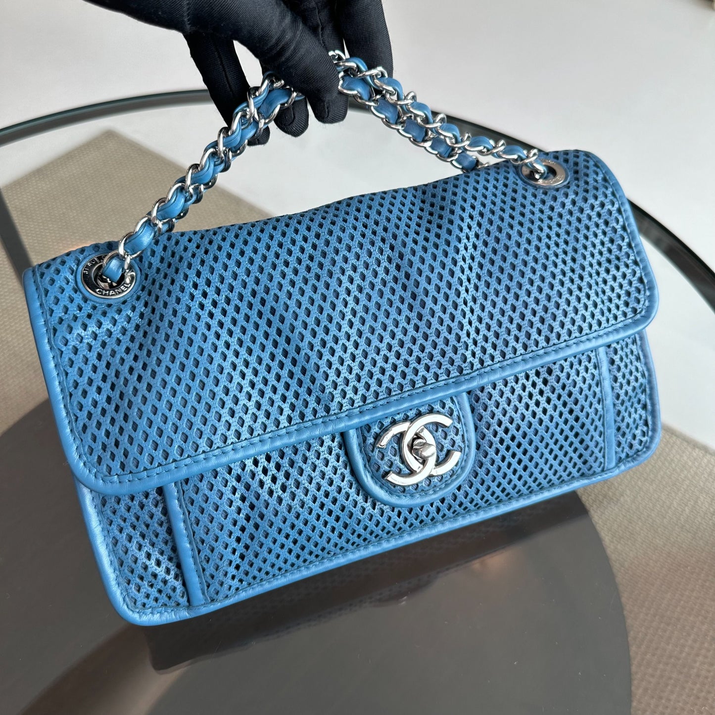 Chanel French Riviera Flap - Perforated Up In The Air Blue SHW No 17