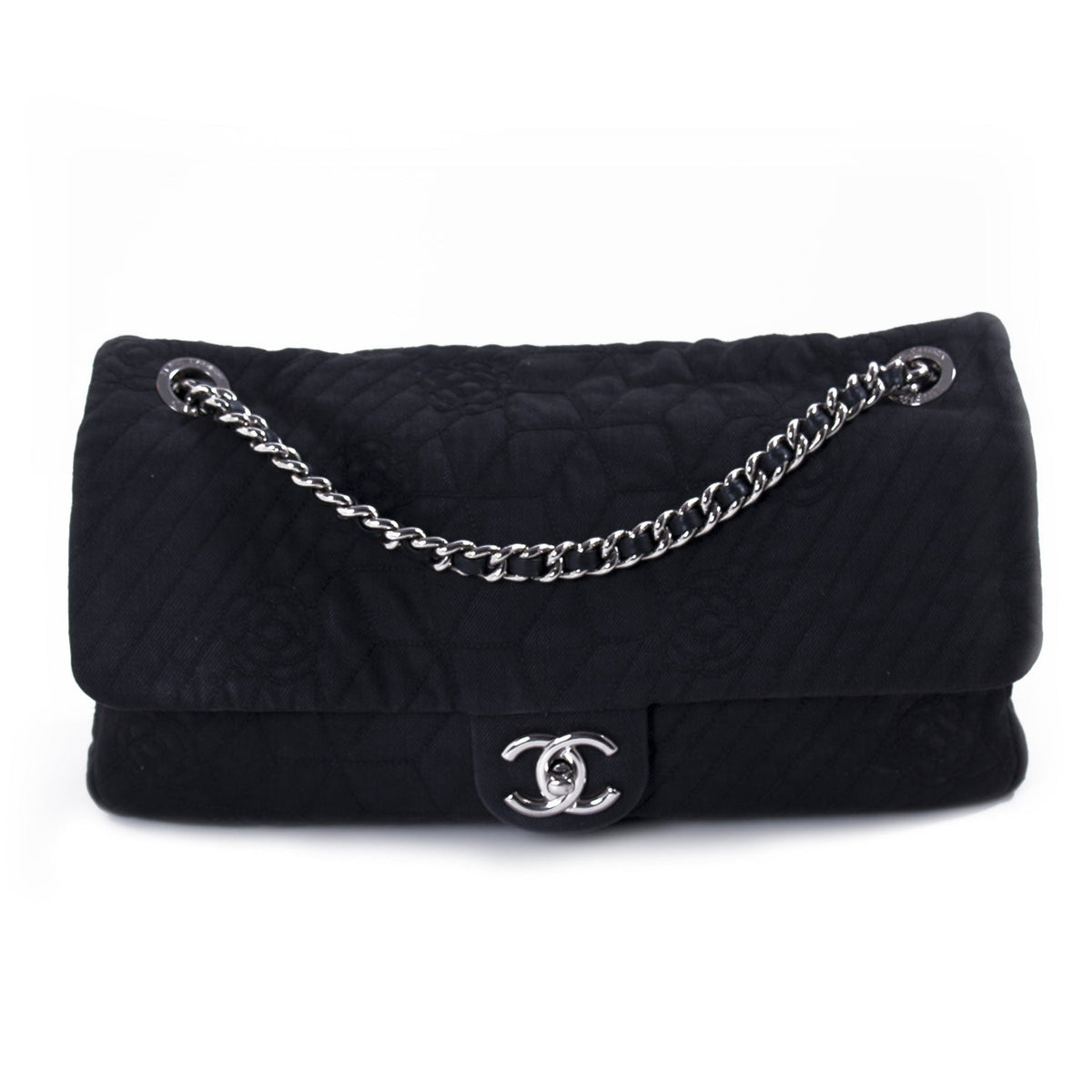 Chanel Stitched Camelia Jersey Flap Bag