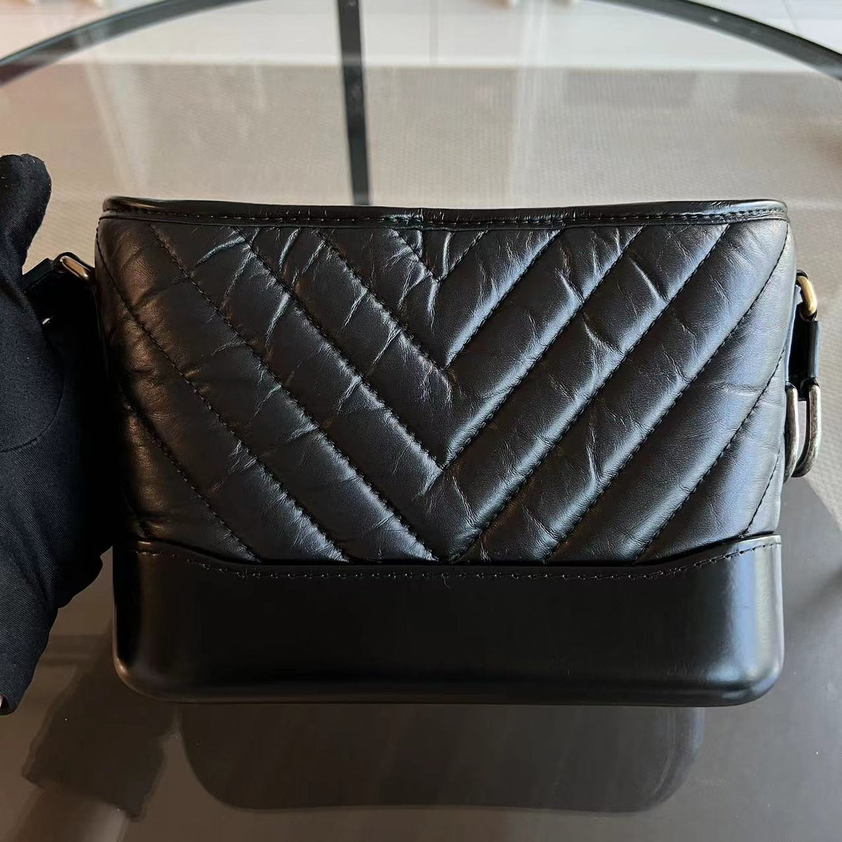 Gabrielle Small Hobo Chevron Calfskin Black GHW No 26