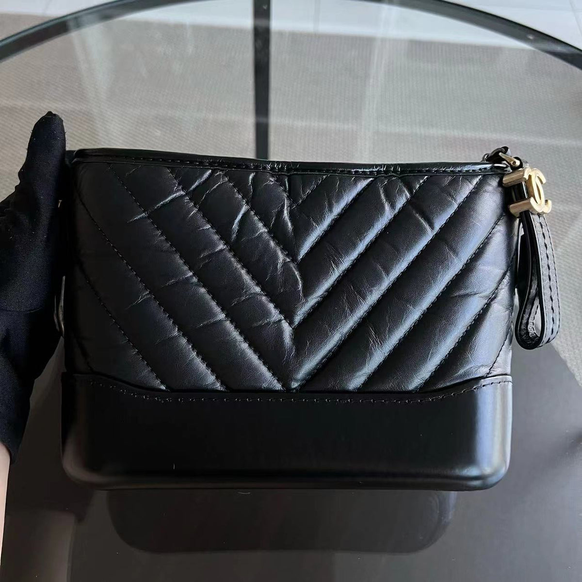 Gabrielle Small Hobo Chevron Calfskin Black GHW No 26