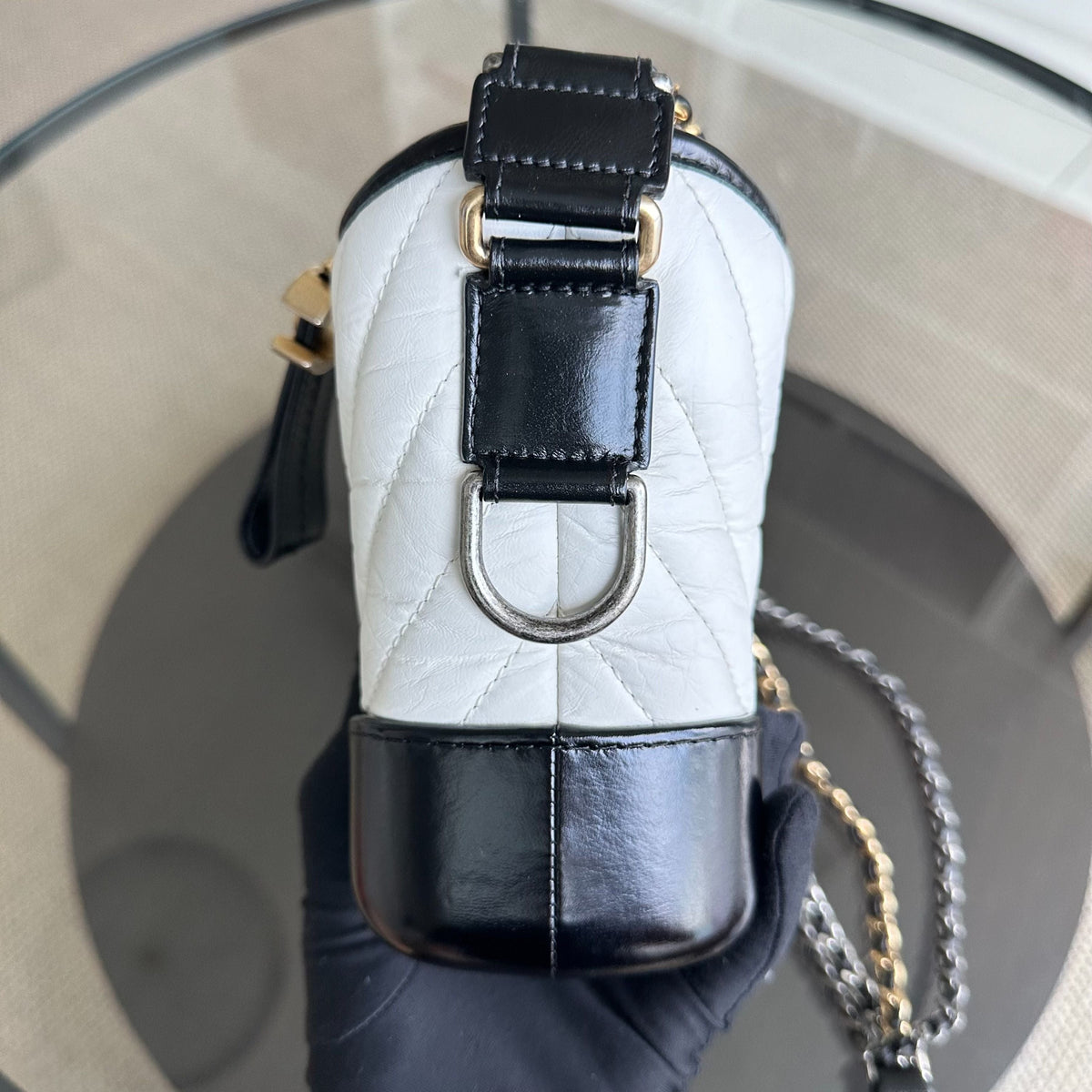 Gabrielle Small Hobo Chevron Calfskin White Black Two-Tone GHW No 27