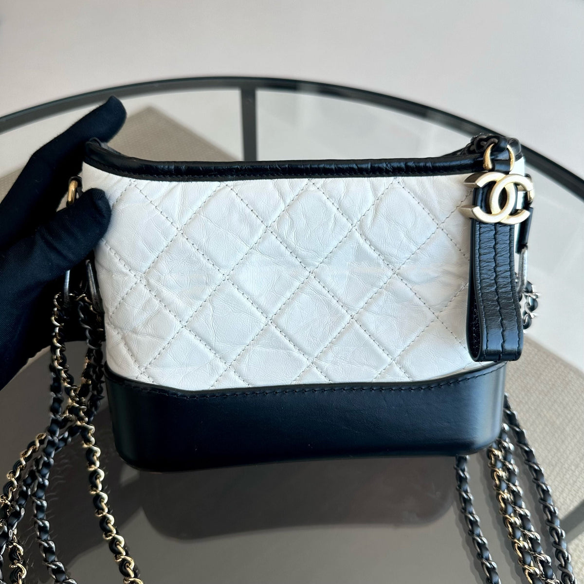 Gabrielle Small Hobo Quilted Aged Calfskin White Black No 23