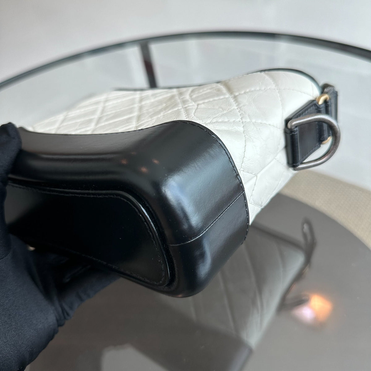 Gabrielle Small Hobo Quilted Aged Calfskin White Black No 26