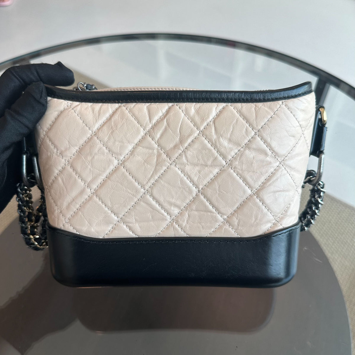 Gabrielle Small Hobo Quilted Calfskin Beige Black No 24